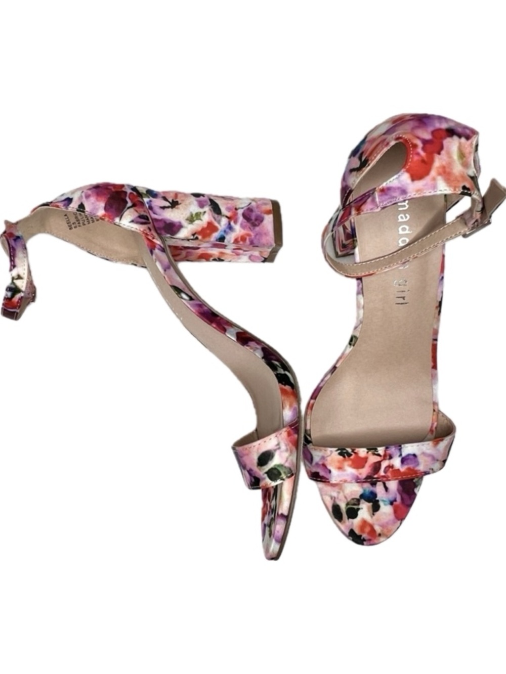 Madden Girl Heeled Sandals BEELLA Ankle Strap Block Heel Floral Multicolor 6.5